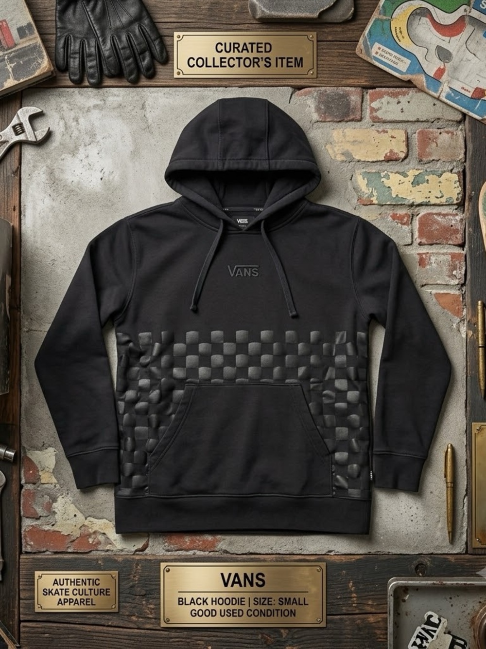 Vans Black Embossed Checkerboard Pullover Hoodie